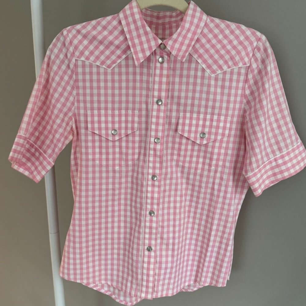 Cacharel Pink and White Checkered Button Up
